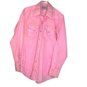 Rockmount Ranch Wear Size L Pink Western Pearl Snap Shirt Women Vintage 80s EUC